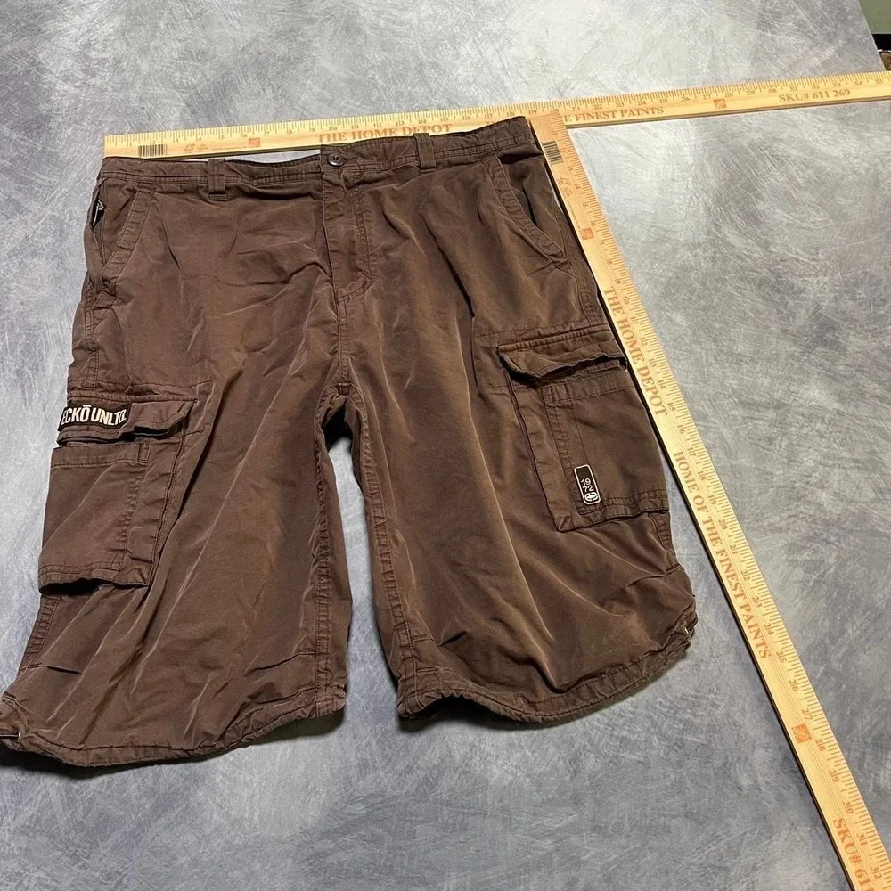 Y2K 2000s Ecko Unltd Baggy Grunge Indie Skater Hip Hop Faded Brown Cargo Shorts